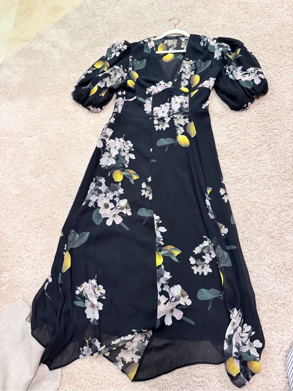 All Saints Lemon Maxi dress. Bottom front v neck,